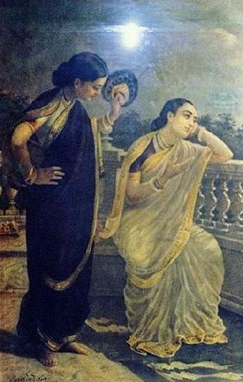 Raja Ravi Varma Ladies in the Moonlight oil painting picture